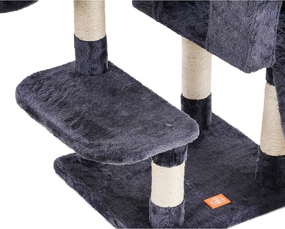 Multi-Level Cat Tree with Scratching Board & Feeding Bowl