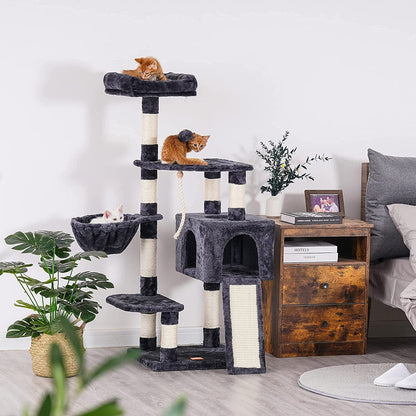Multi-Level Cat Tree with Scratching Board & Feeding Bowl