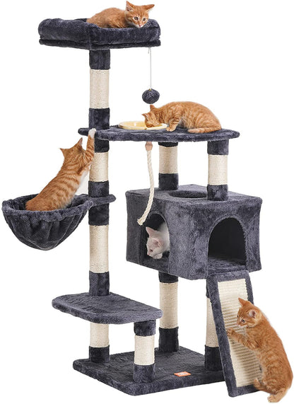 Multi-Level Cat Tree with Scratching Board & Feeding Bowl