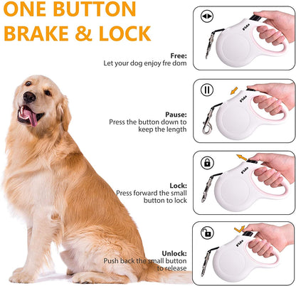 Retractable Dog Leash with Poop Bag Dispenser, 10 Ft for Pets up to 18 lbs