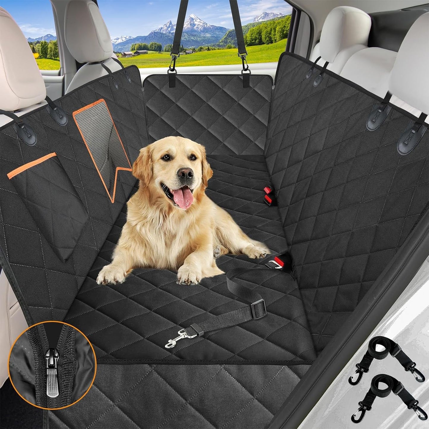Waterproof Dog Car Seat Cover with Mesh Window – Non-Slip Hammock