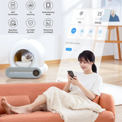 Automatic Self-Cleaning Cat Litter Box with App Control & Safety Features