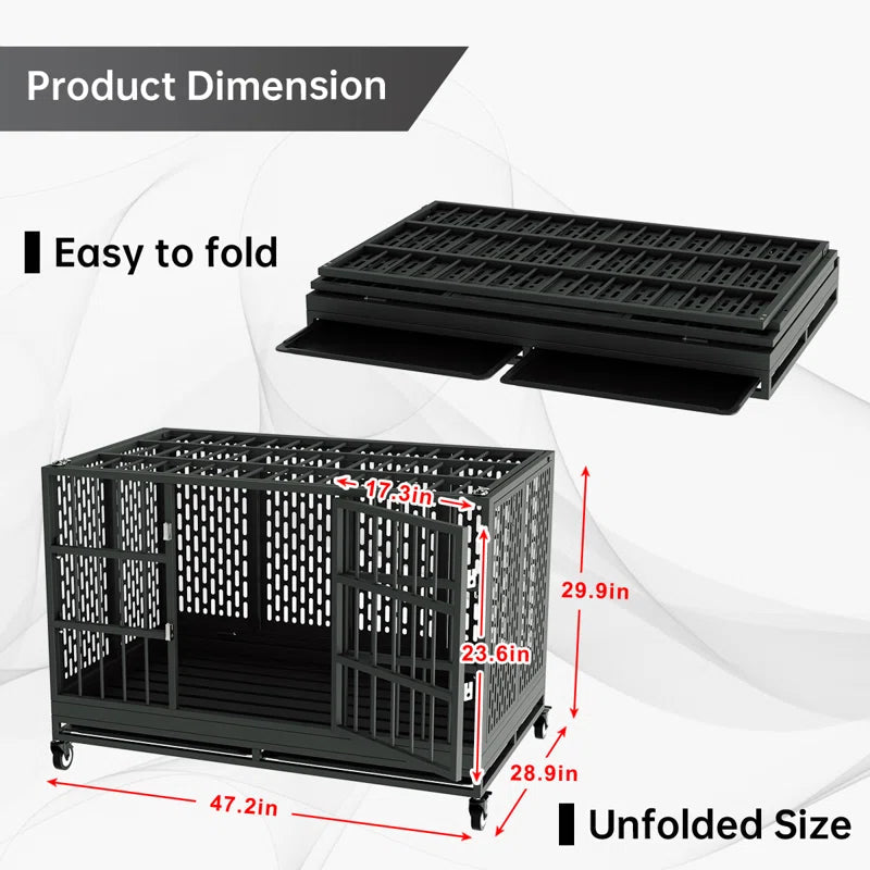 48" Heavy-Duty Dog Crate with Wheels