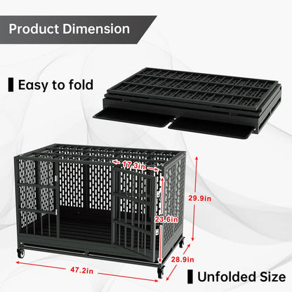 48" Heavy-Duty Dog Crate with Wheels
