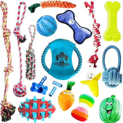 Pacific Pups 18-Pack Dog Chew Toys: Rope & Plush