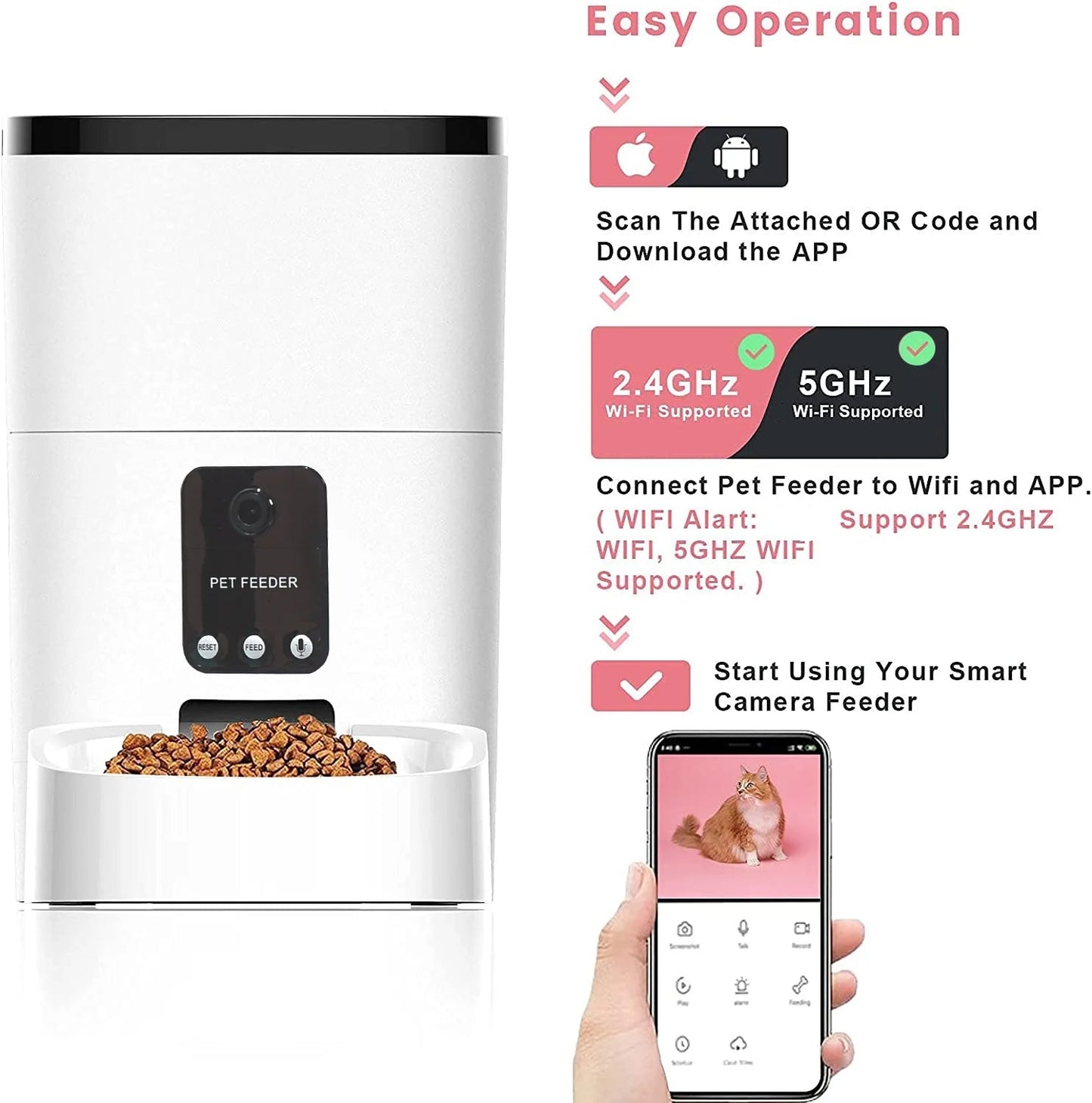6L Automatic Pet Feeder with 1080P Camera, App Control, and Voice Recorder