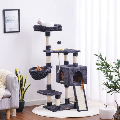 Multi-Level Cat Tree with Scratching Board & Feeding Bowl