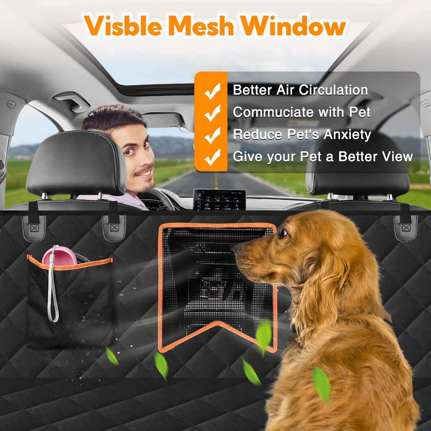 Waterproof Dog Car Seat Cover with Mesh Window – Non-Slip Hammock