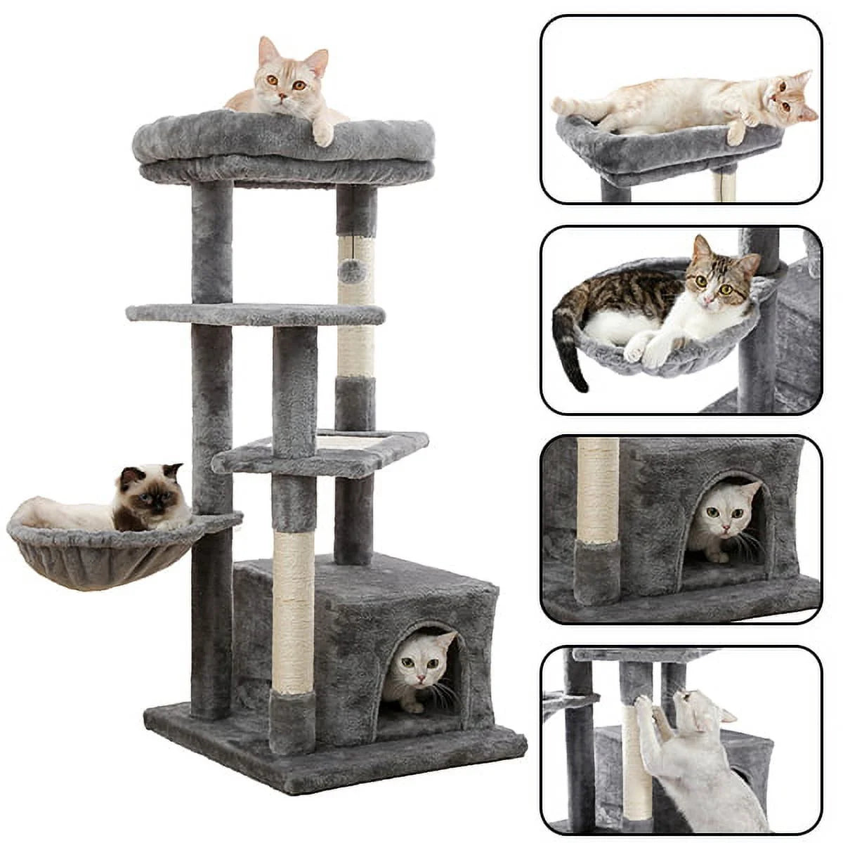 45-Inch Multi-Level Cat Tree with Scratching Posts, Condo, Hammock & Perch