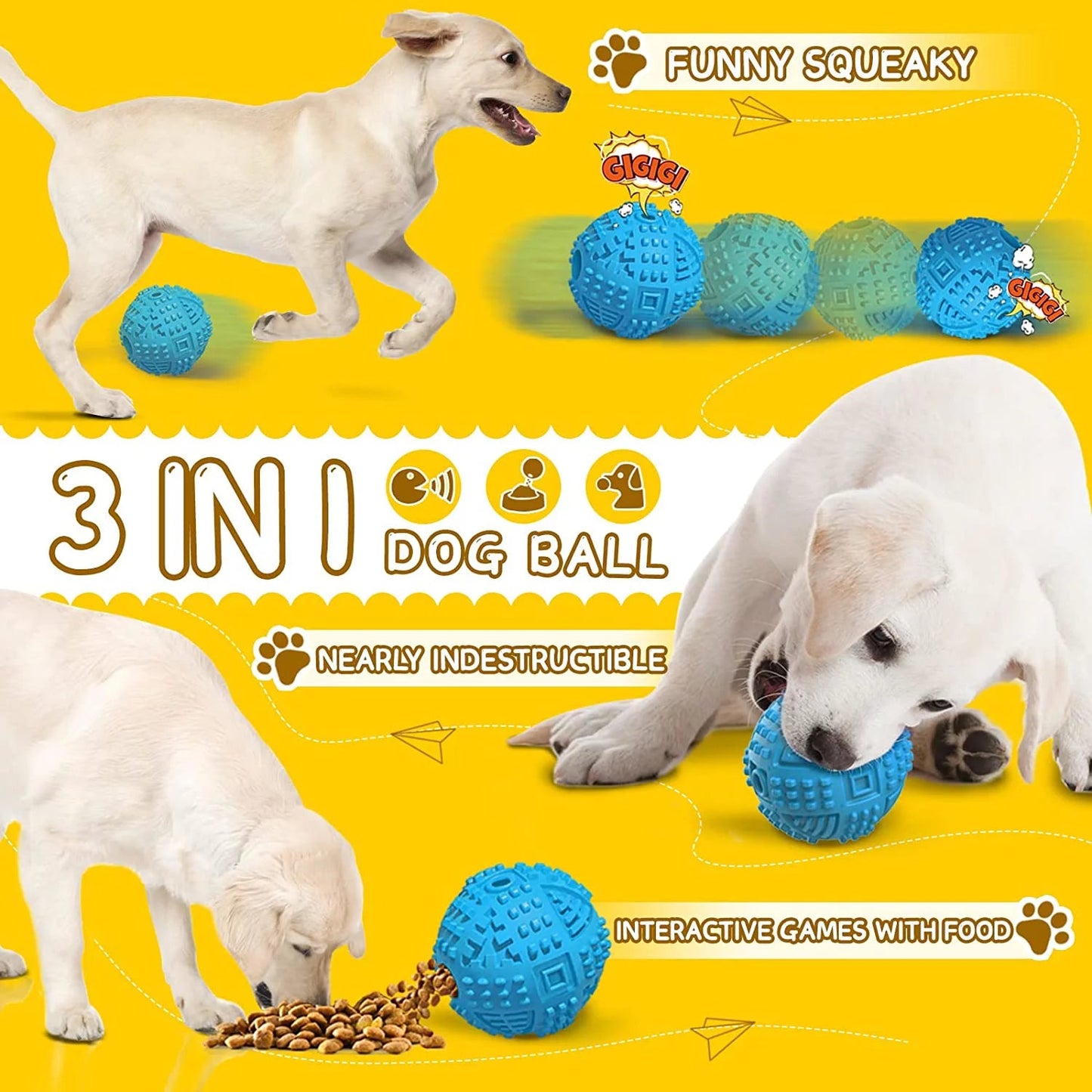Indestructible Treat Dispensing Dog Balls for Large Chewers