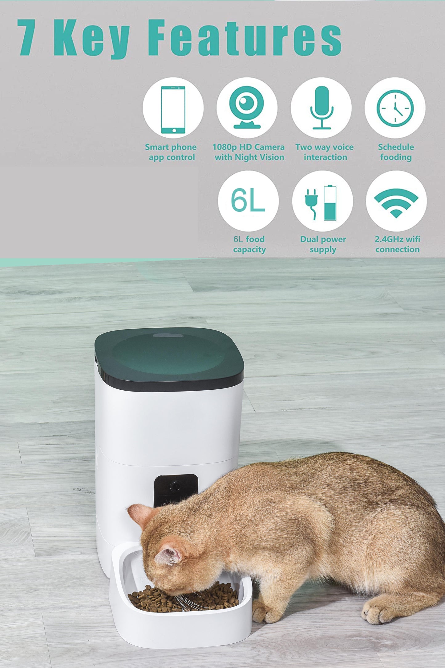 6L Automatic Pet Feeder with 1080P Camera, App Control, and Voice Recorder