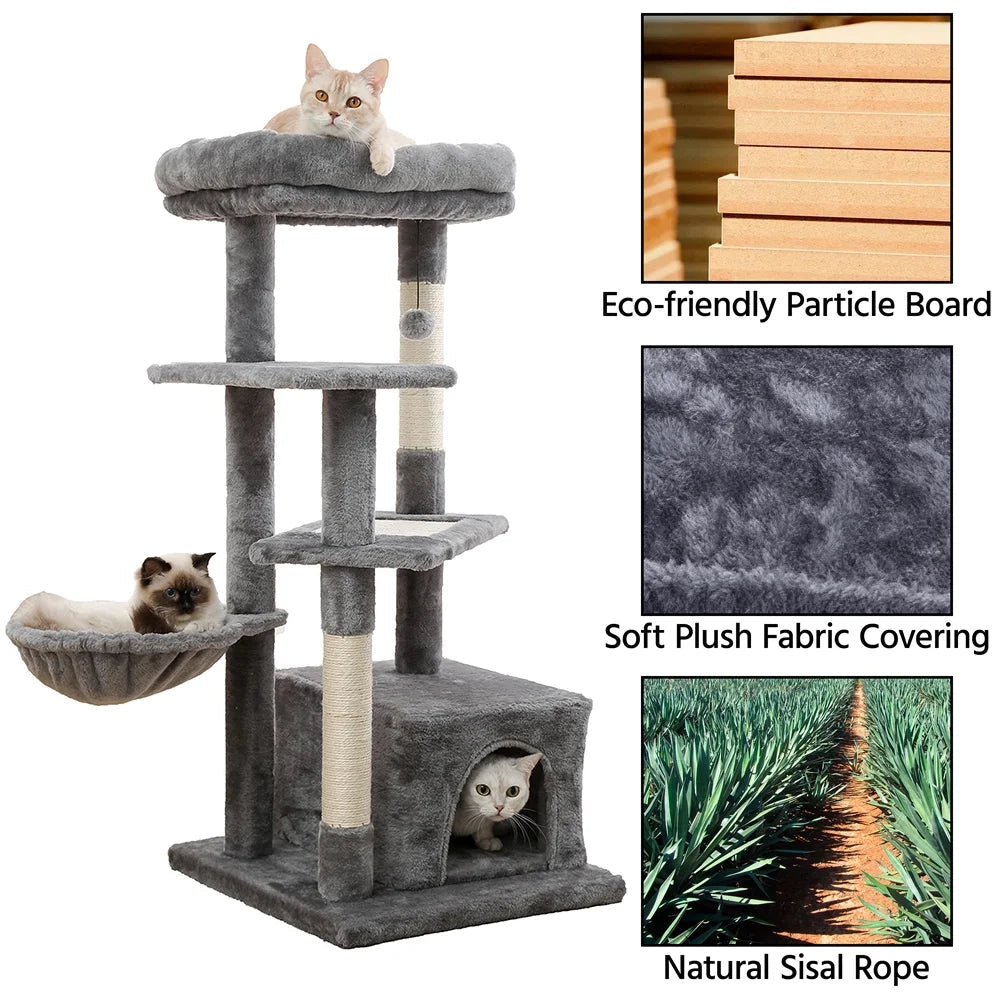45-Inch Multi-Level Cat Tree with Scratching Posts, Condo, Hammock & Perch