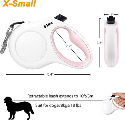 Retractable Dog Leash with Poop Bag Dispenser, 10 Ft for Pets up to 18 lbs