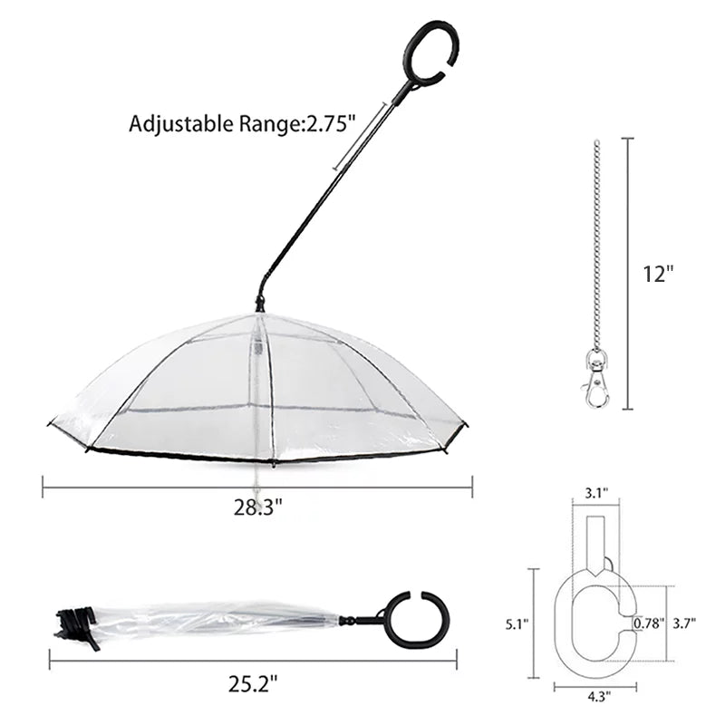 Clear Dog Umbrella with Flexible Handle and Rope for Small Pets