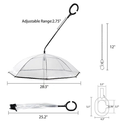 Clear Dog Umbrella with Flexible Handle and Rope for Small Pets