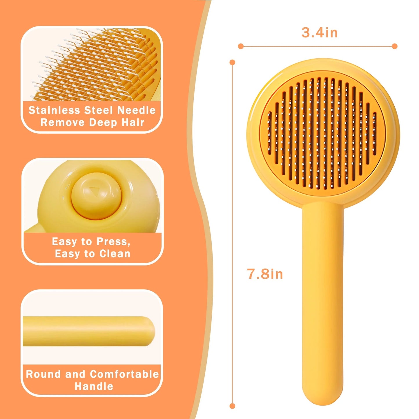 Self-Cleaning Cat & Dog Brush with One-Click Release