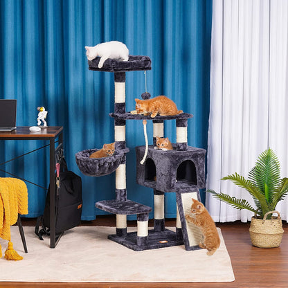 Multi-Level Cat Tree with Scratching Board & Feeding Bowl