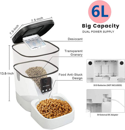 6L Automatic Pet Feeder with 1080P Camera, App Control, and Voice Recorder