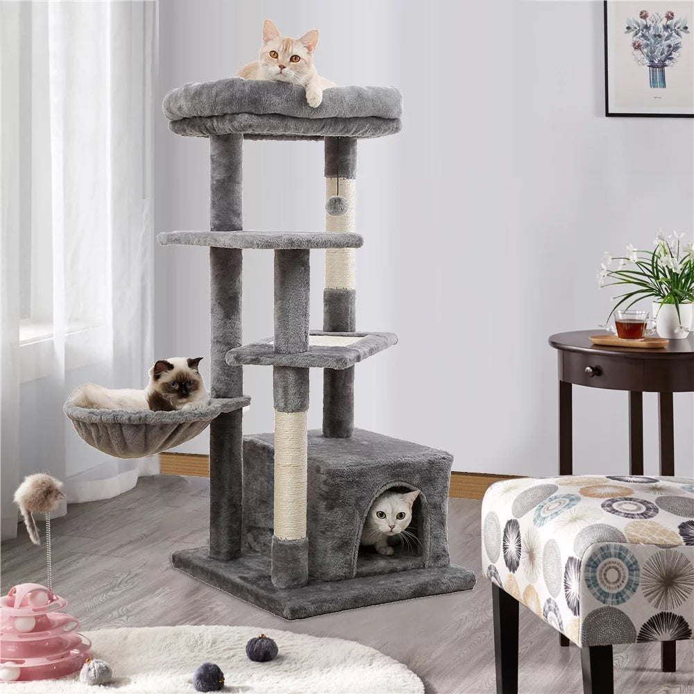 45-Inch Multi-Level Cat Tree with Scratching Posts, Condo, Hammock & Perch