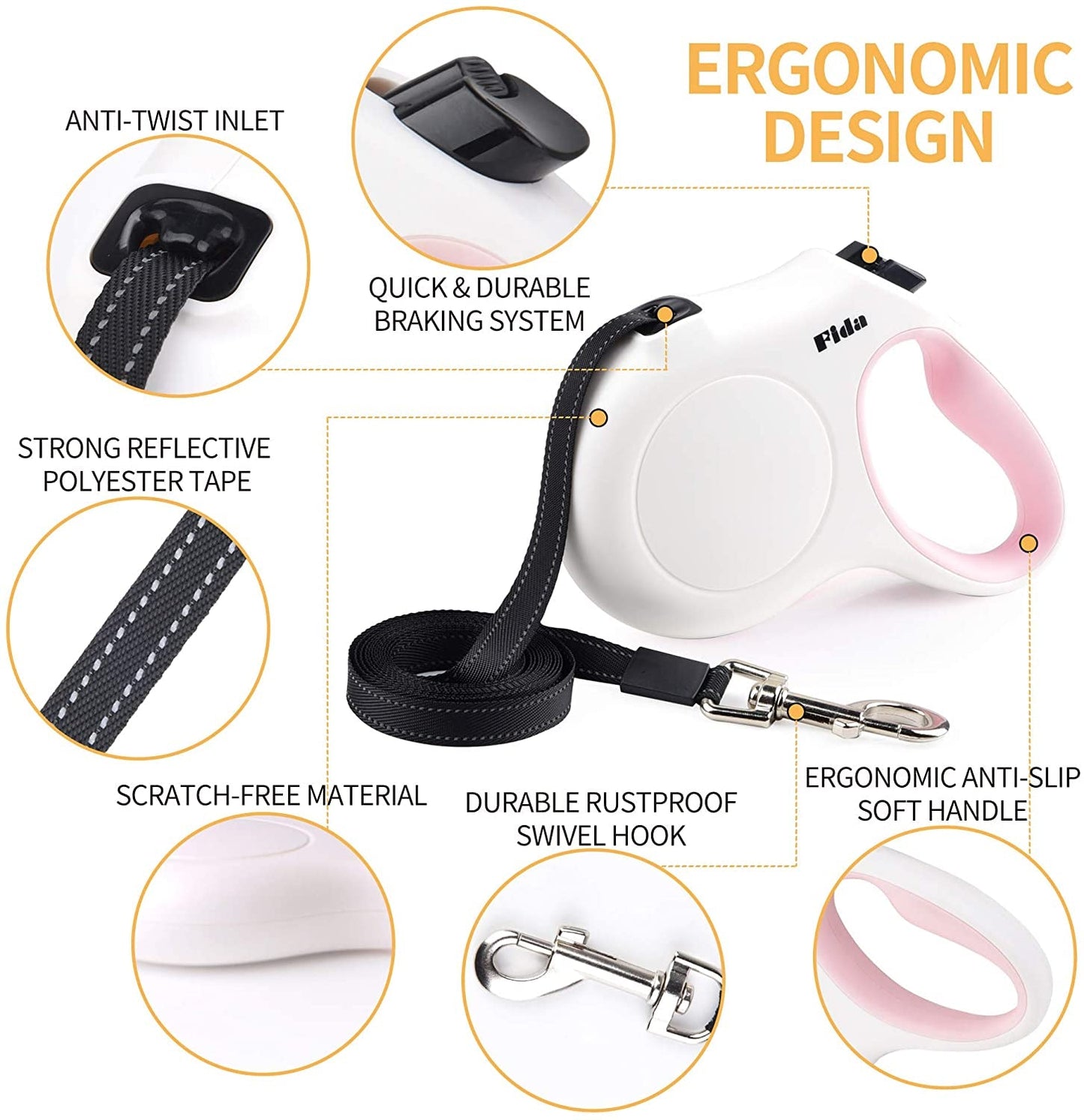 Retractable Dog Leash with Poop Bag Dispenser, 10 Ft for Pets up to 18 lbs