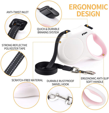 Retractable Dog Leash with Poop Bag Dispenser, 10 Ft for Pets up to 18 lbs