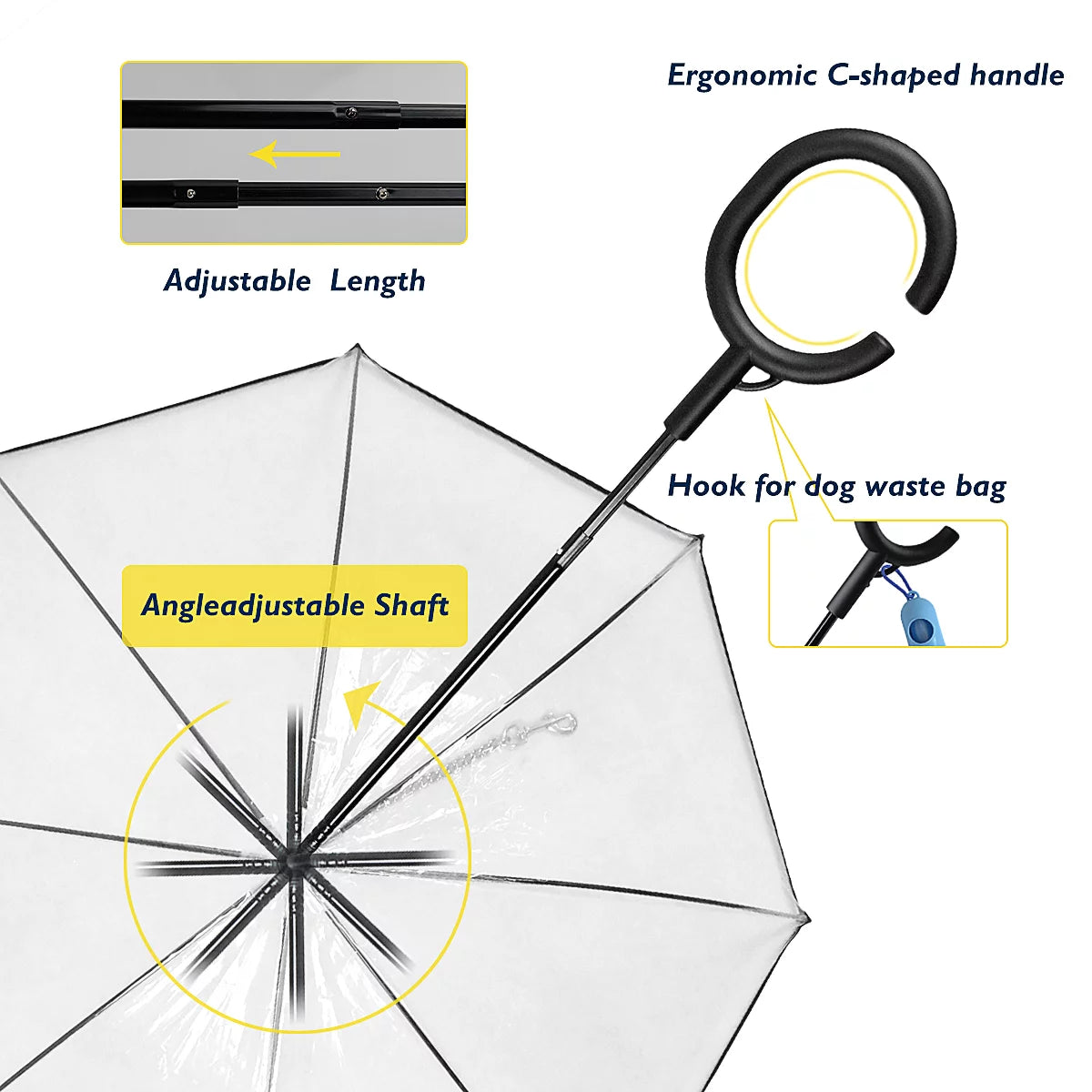 Clear Dog Umbrella with Flexible Handle and Rope for Small Pets