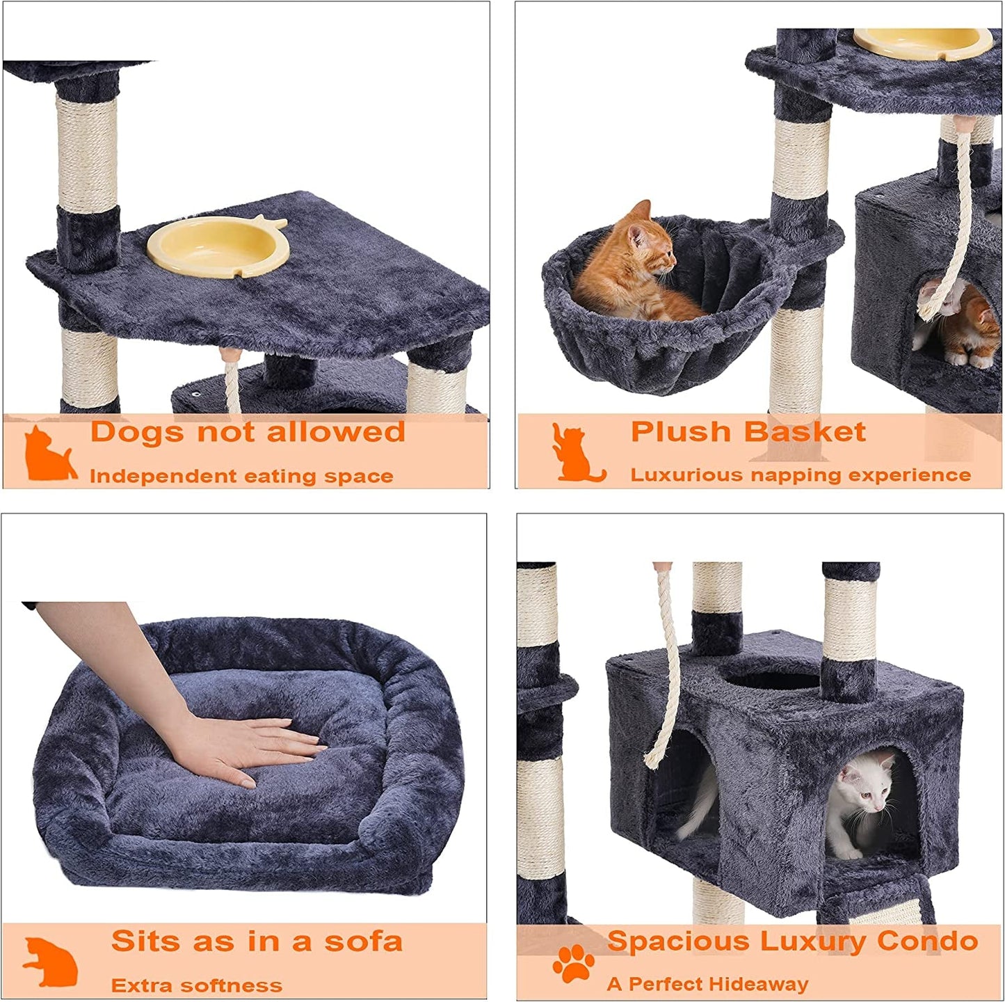 Multi-Level Cat Tree with Scratching Board & Feeding Bowl