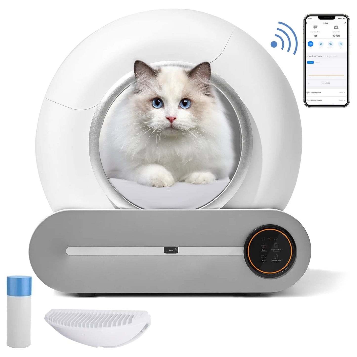 Automatic Self-Cleaning Cat Litter Box with App Control & Safety Features