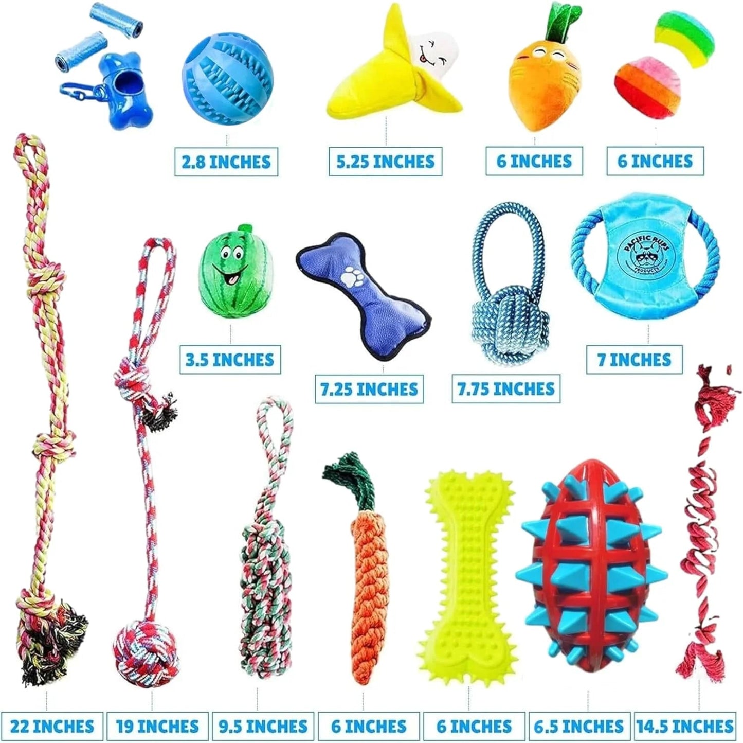 Pacific Pups 18-Pack Dog Chew Toys: Rope & Plush
