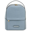 Front view Dedalo Woven Printed Italian Leather Backpack in light blue