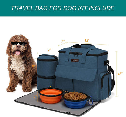 Dog Travel Kit: Bag, Collapsible Bowls, and Food Containers