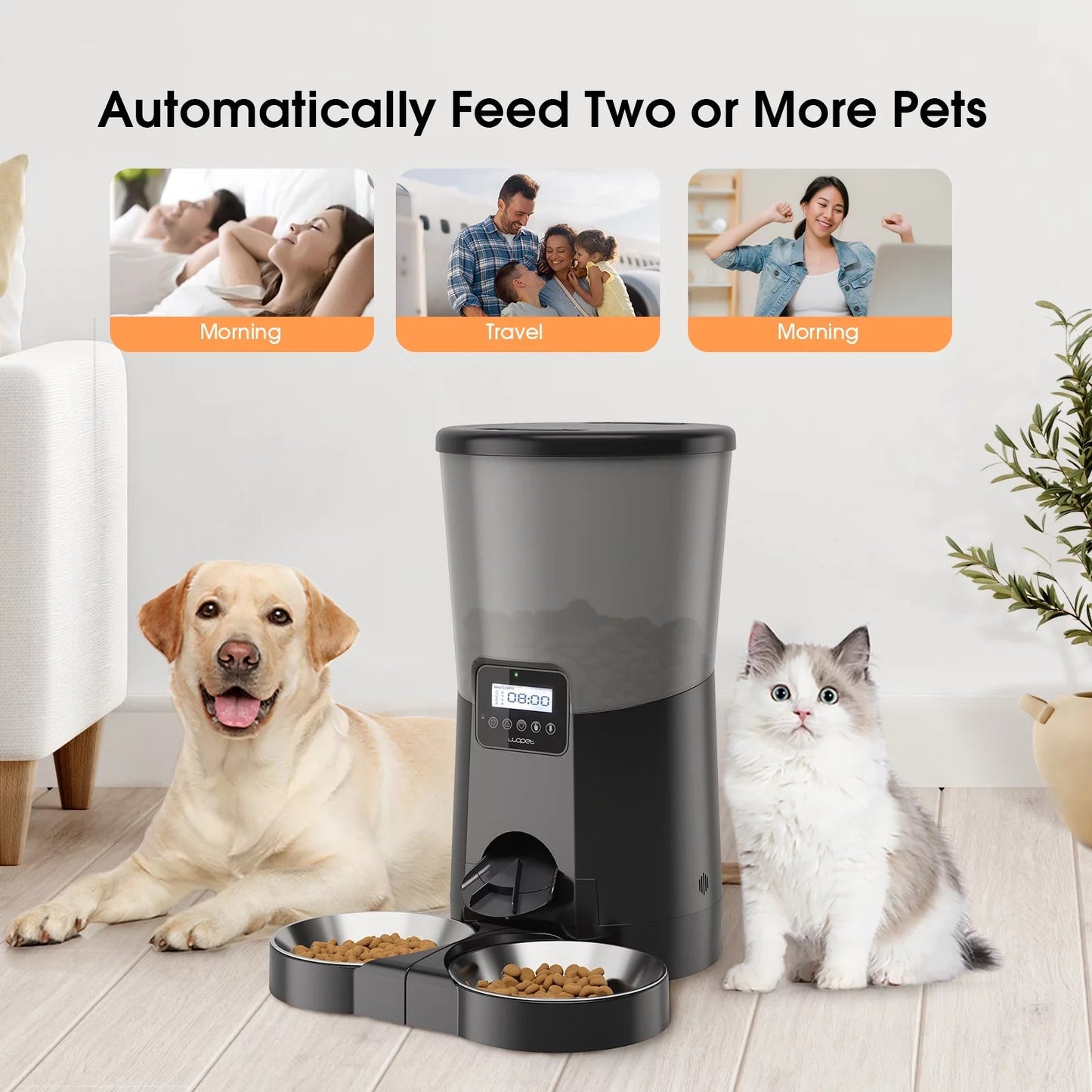 Automatic Pet Feeder with Dual Stainless Steel Bowls, 8L Capacity