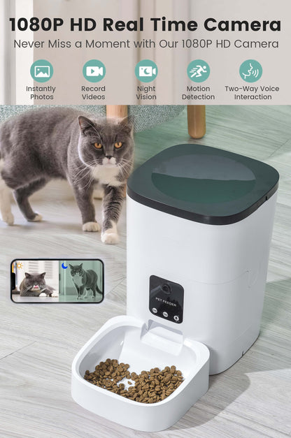 6L Automatic Pet Feeder with 1080P Camera, App Control, and Voice Recorder