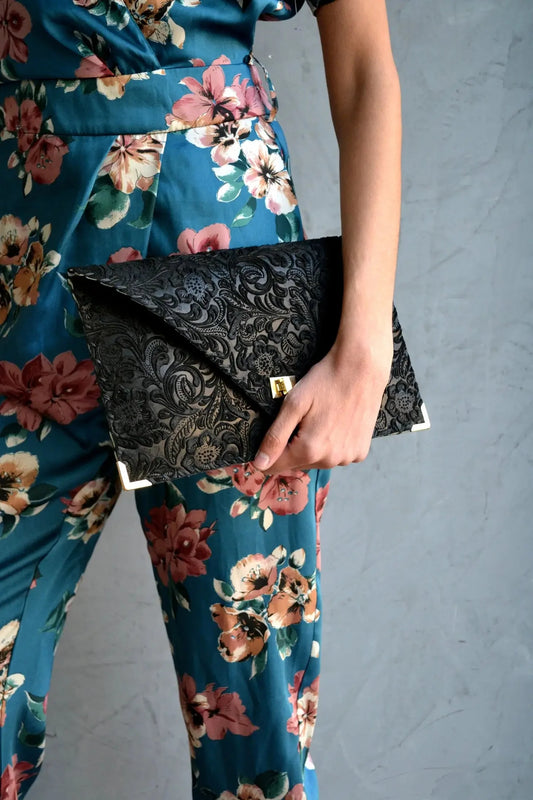 Symmetria Floral Suede Clutch | Suede Italian Leather